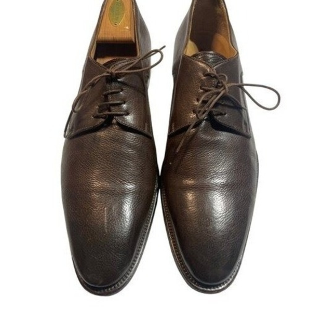 Santoni Mens Brown Leather Derby Shoes Lace Up Textured Made in Italy Size 11 D